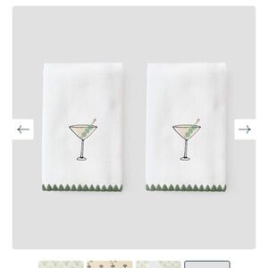 WEEZIE Embroidered Martini Cocktail Hand Towels - White with Green Trim. QTY: 1